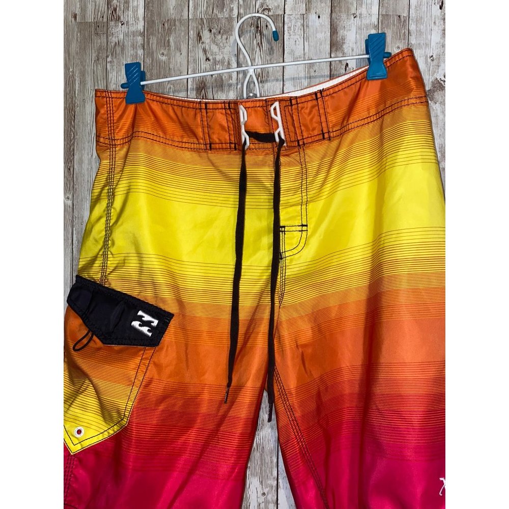 Men's Supreme Billabong Board Shorts Swimming Trunks Pink Yellow Orange Size 33 - Picture 4 of 8